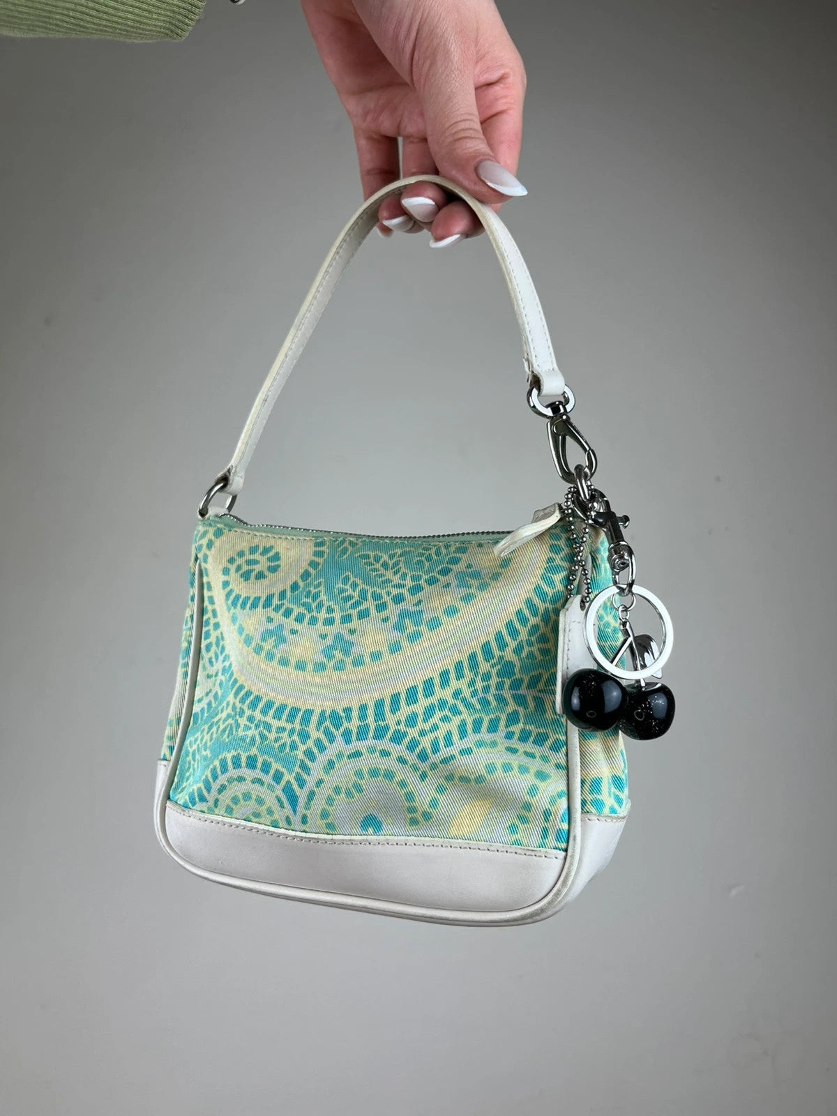 Rare Coach Green Paisley Print Mini Shoulder Handbag - Model 8104