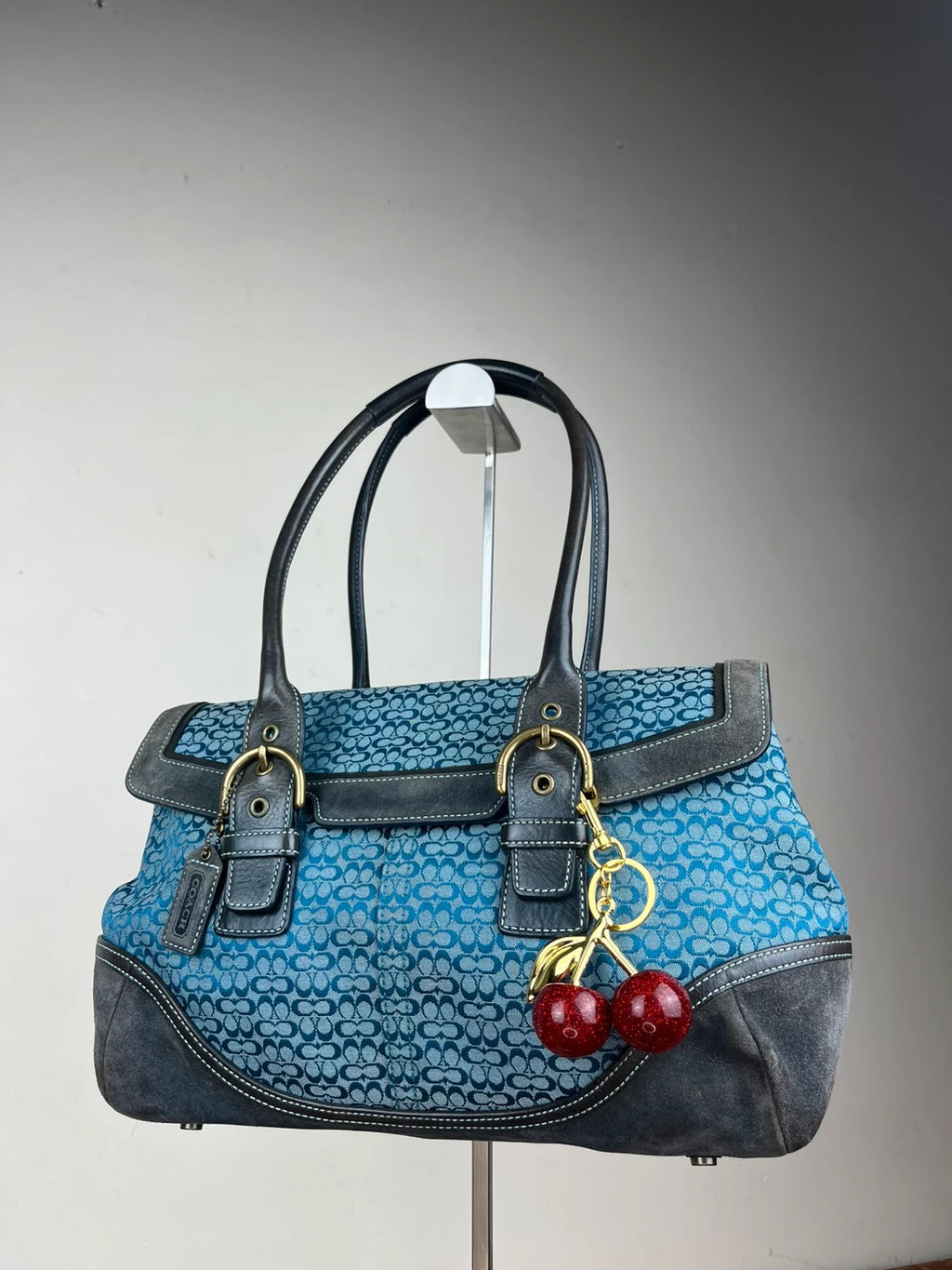 Coach Soho Signature Flap Satchel 7080 - Y2K Vintage Blue/ dark Grey