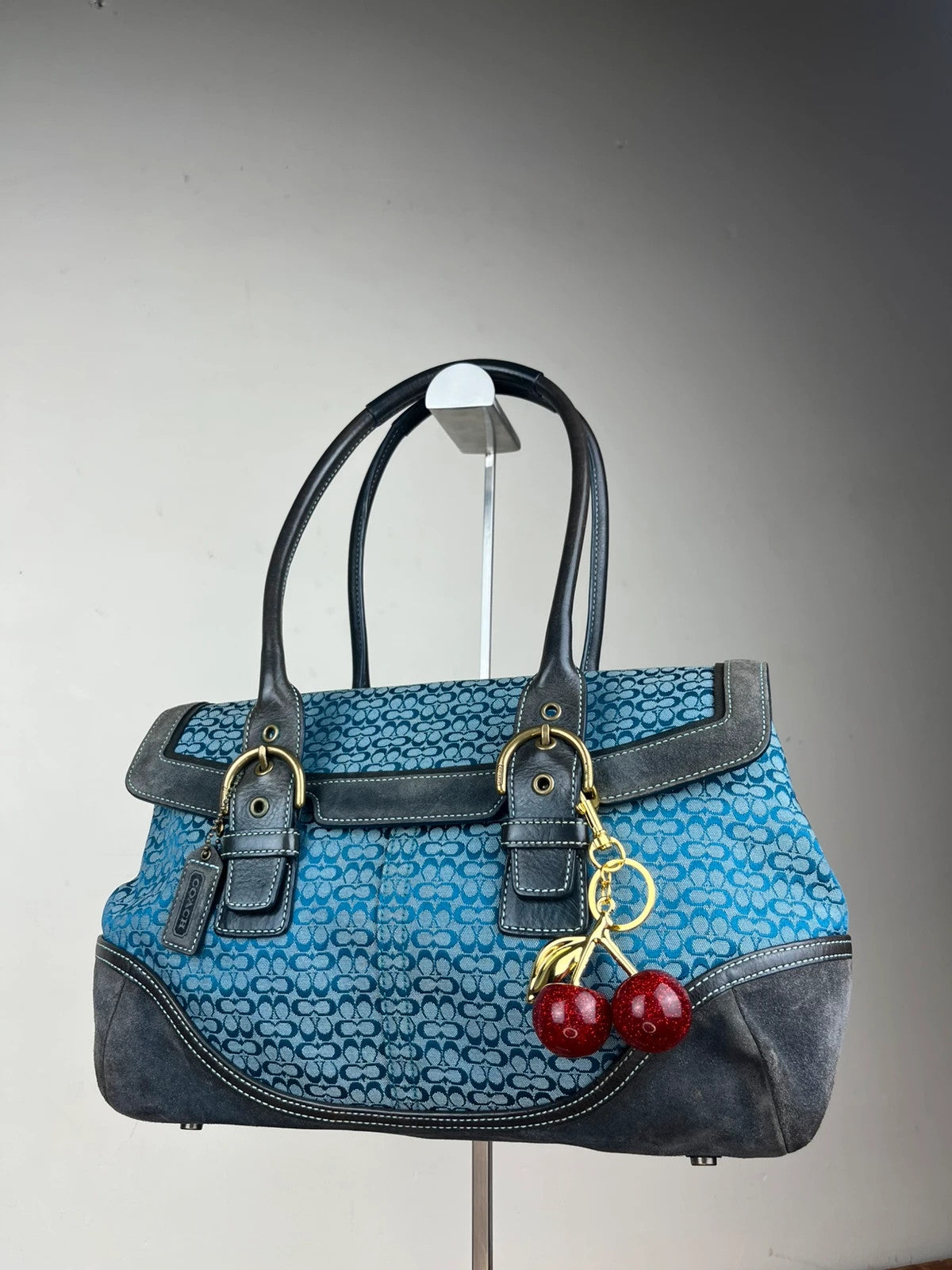 Coach Soho Signature Flap Satchel 7080 - Y2K Vintage Blue/ dark Grey