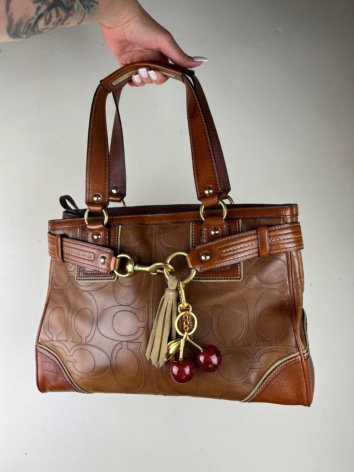 Coach Hamptons Embossed Signature Leather Satchel 10227 With Dust Bag