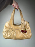 Coach Ergo Pleated Kiss-Lock Satchel - Honey Tan With Cherry Charm