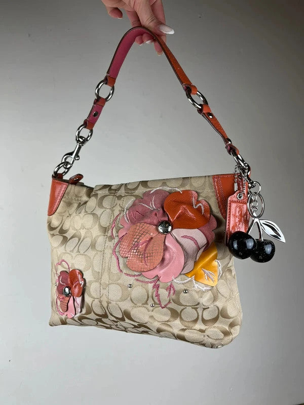 Vintage Coach Signature Floral Appliqué Shoulder Bag F16879