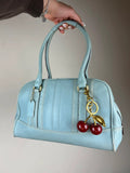 Coach 10526 Y2K Hampton Pebbled Leather Satchel in Light Blue with charms