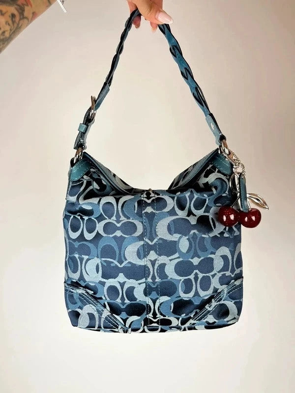 Coach Chelsea Optic C Blue Signature Jacquard Turnlock Hobo 10990