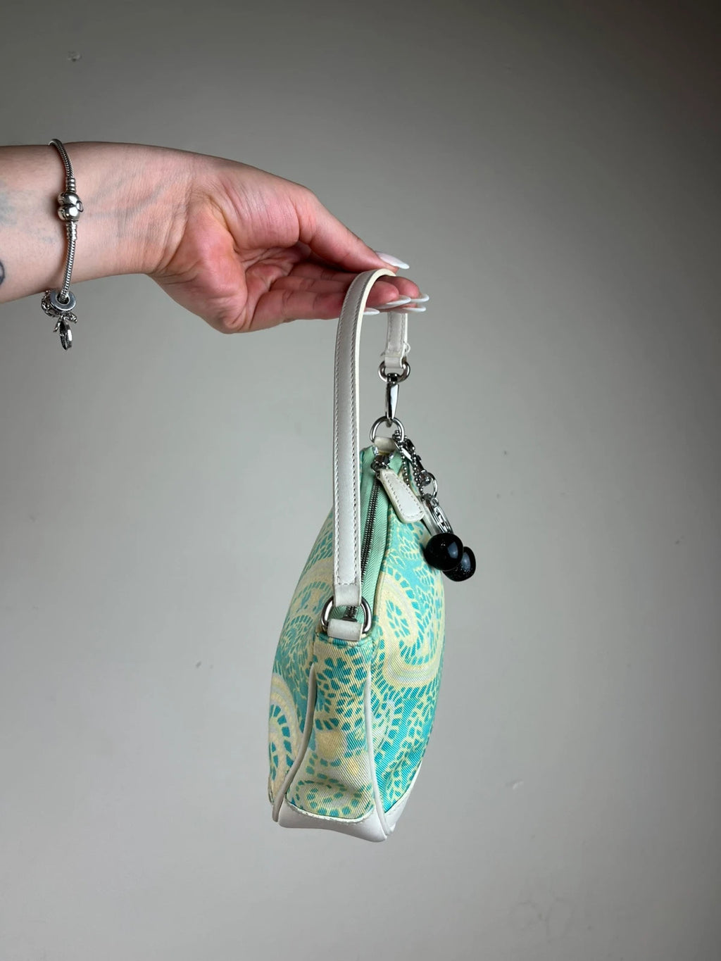 Rare Coach Green Paisley Print Mini Shoulder Handbag - Model 8104