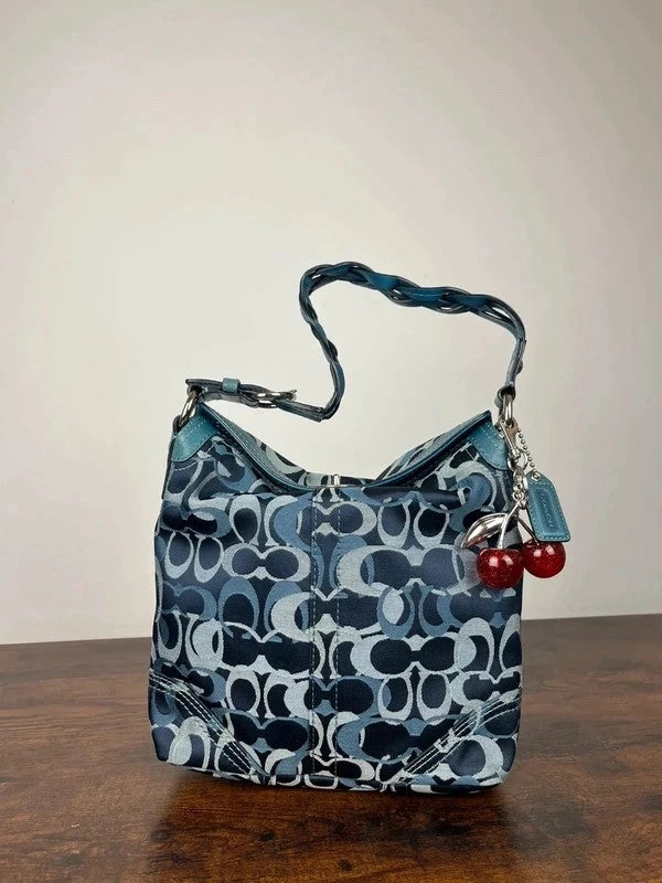 Coach Chelsea Optic C Blue Signature Jacquard Turnlock Hobo 10990
