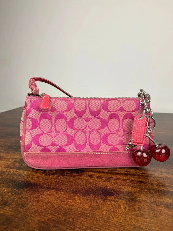 Rare Coach Signature Hot Pink Suede Trim Demi Shoulder Bag 6094