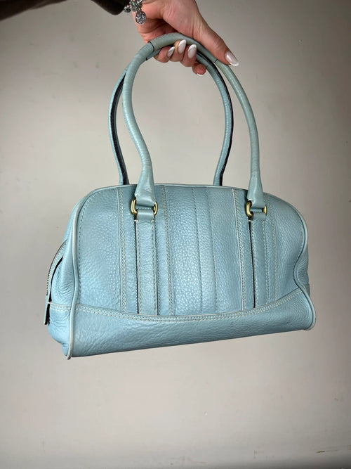 Coach 10526 Y2K Hampton Pebbled Leather Satchel in Light Blue with charms