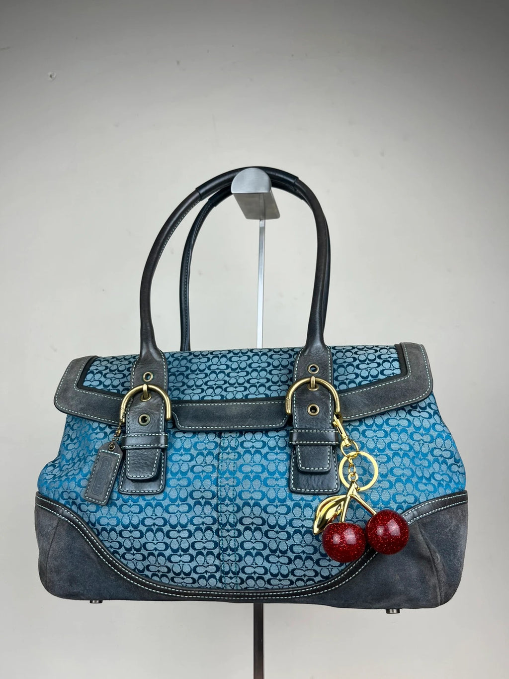 Coach Soho Signature Flap Satchel 7080 - Y2K Vintage Blue/ dark Grey