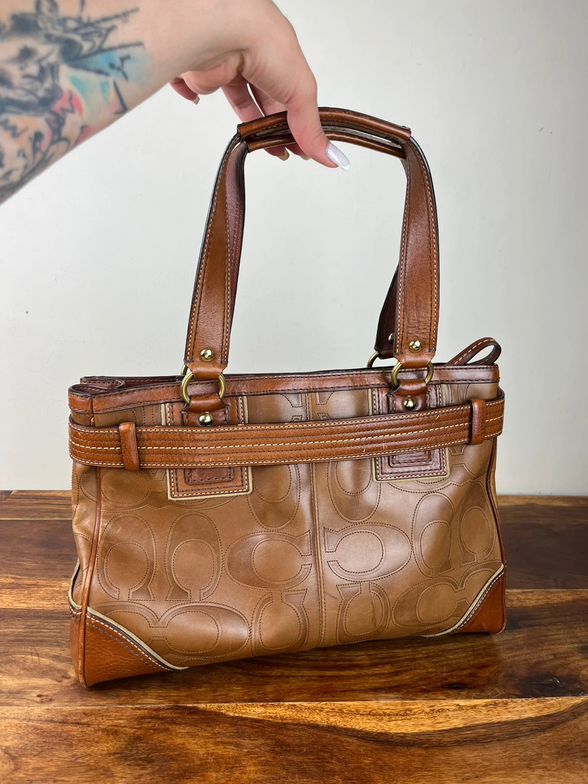 Coach Hamptons Embossed Signature Leather Satchel 10227 With Dust Bag