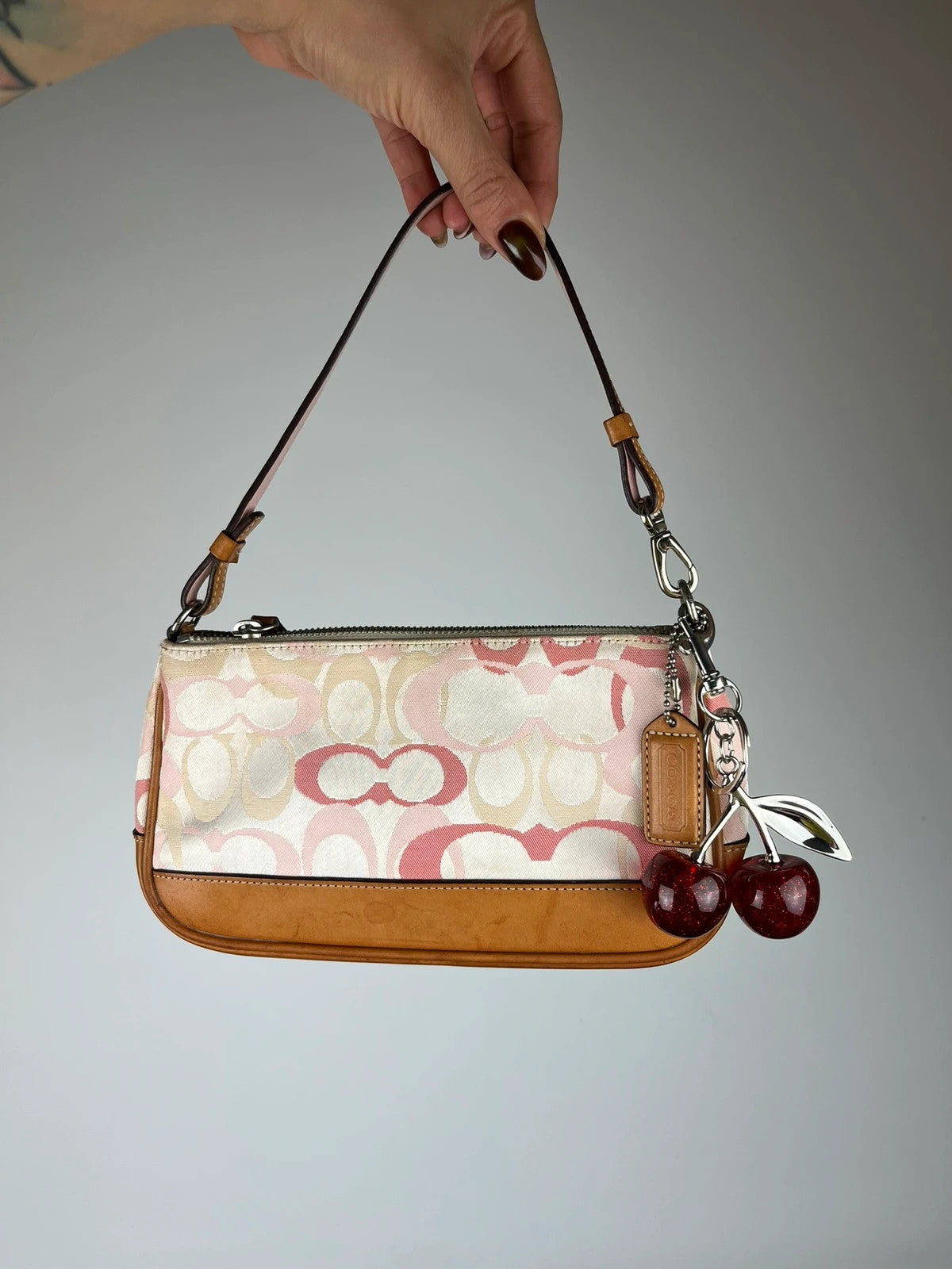 Rare Coach Signature Optic C Pink and White Demi Shoulder Bag 7027