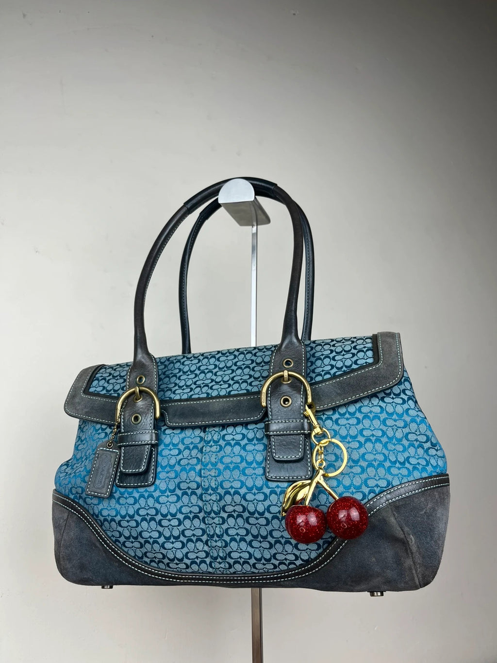 Coach Soho Signature Flap Satchel 7080 - Y2K Vintage Blue/ dark Grey