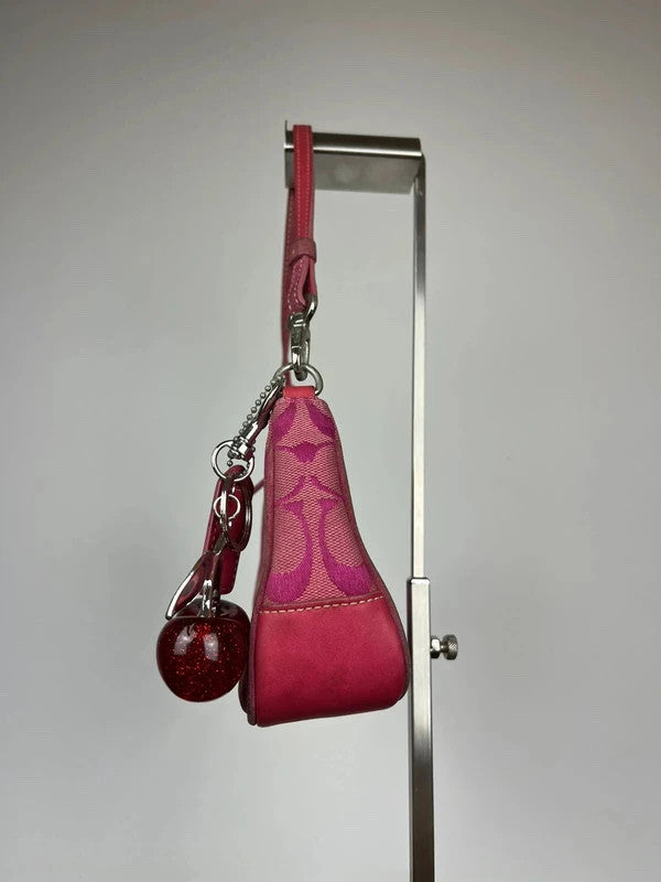 Rare Coach Signature Hot Pink Suede Trim Demi Shoulder Bag 6094