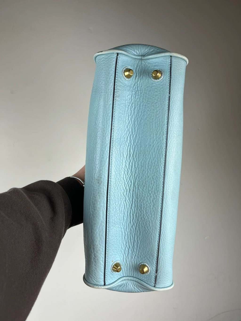 Coach 10526 Y2K Hampton Pebbled Leather Satchel in Light Blue with charms