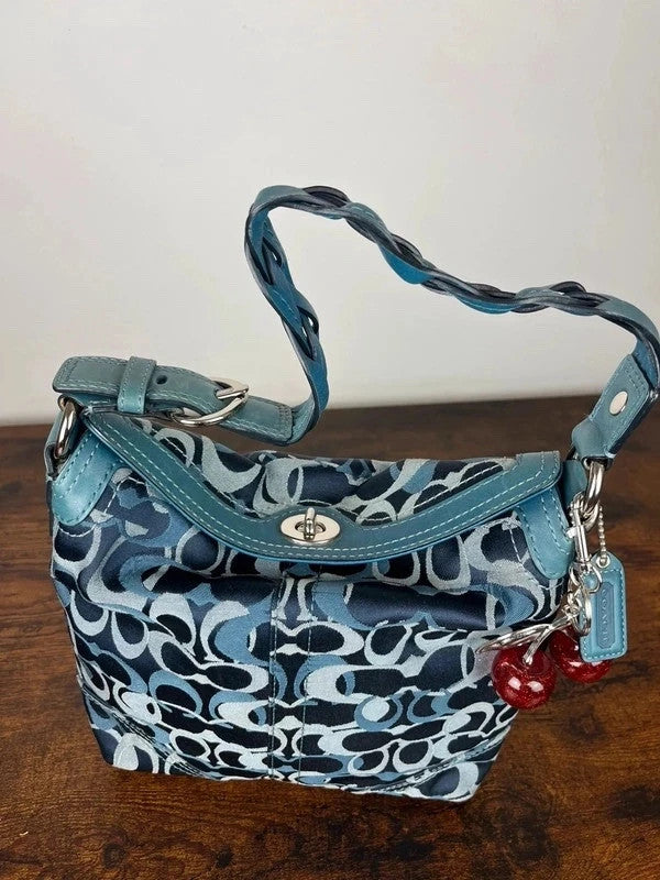 Coach Chelsea Optic C Blue Signature Jacquard Turnlock Hobo 10990