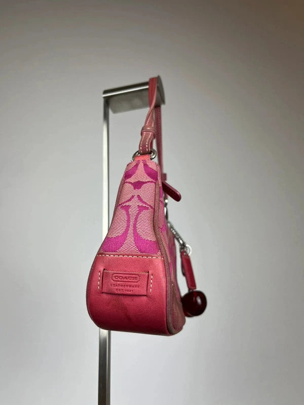 Rare Coach Signature Hot Pink Suede Trim Demi Shoulder Bag 6094