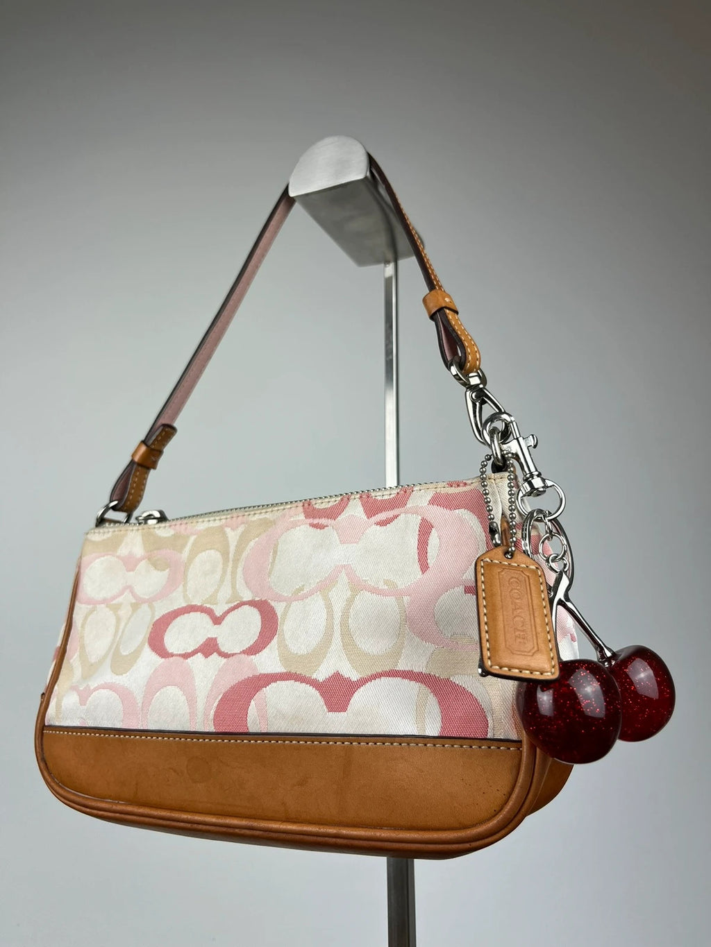 Rare Coach Signature Optic C Pink and White Demi Shoulder Bag 7027
