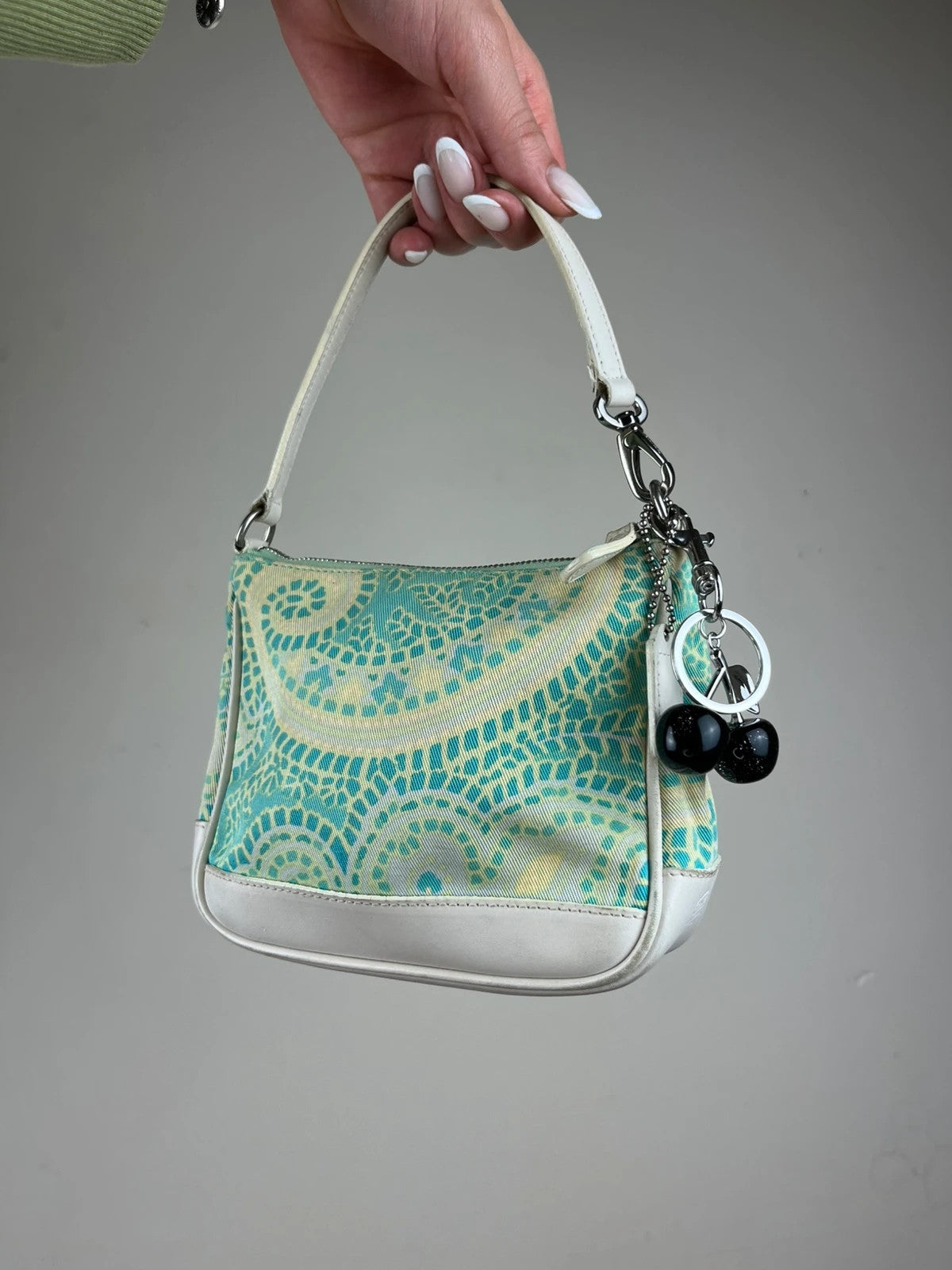Rare Coach Green Paisley Print Mini Shoulder Handbag - Model 8104