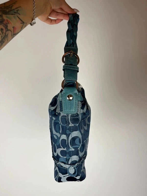 Coach Chelsea Optic C Blue Signature Jacquard Turnlock Hobo 10990