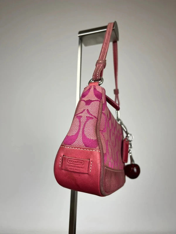 Rare Coach Signature Hot Pink Suede Trim Demi Shoulder Bag 6094