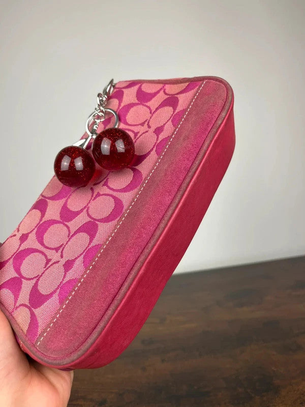 Rare Coach Signature Hot Pink Suede Trim Demi Shoulder Bag 6094