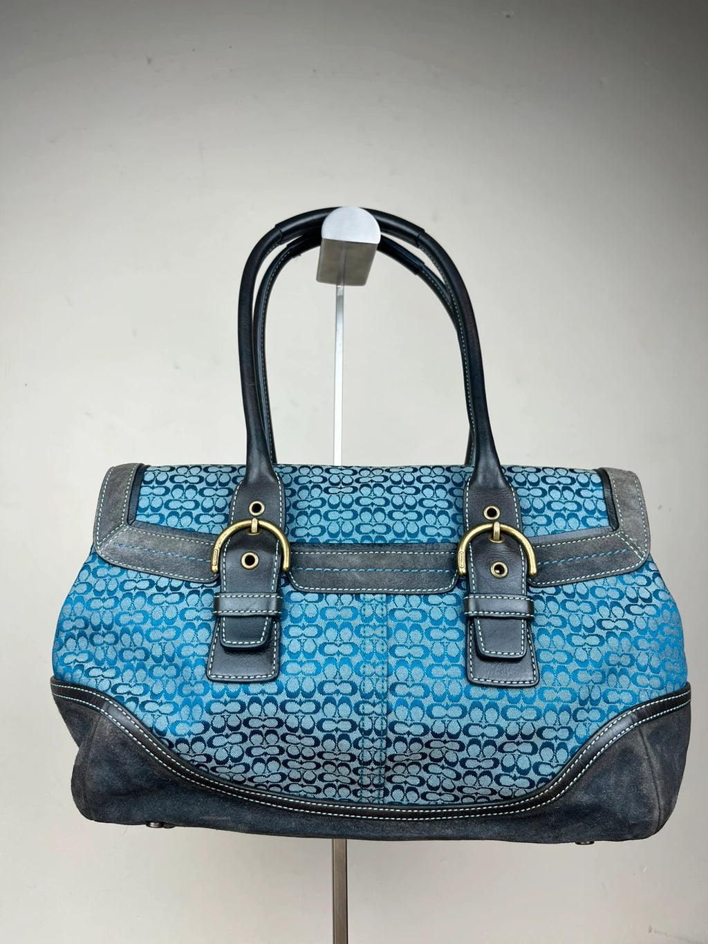 Coach Soho Signature Flap Satchel 7080 - Y2K Vintage Blue/ dark Grey