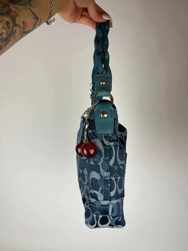 Coach Chelsea Optic C Blue Signature Jacquard Turnlock Hobo 10990