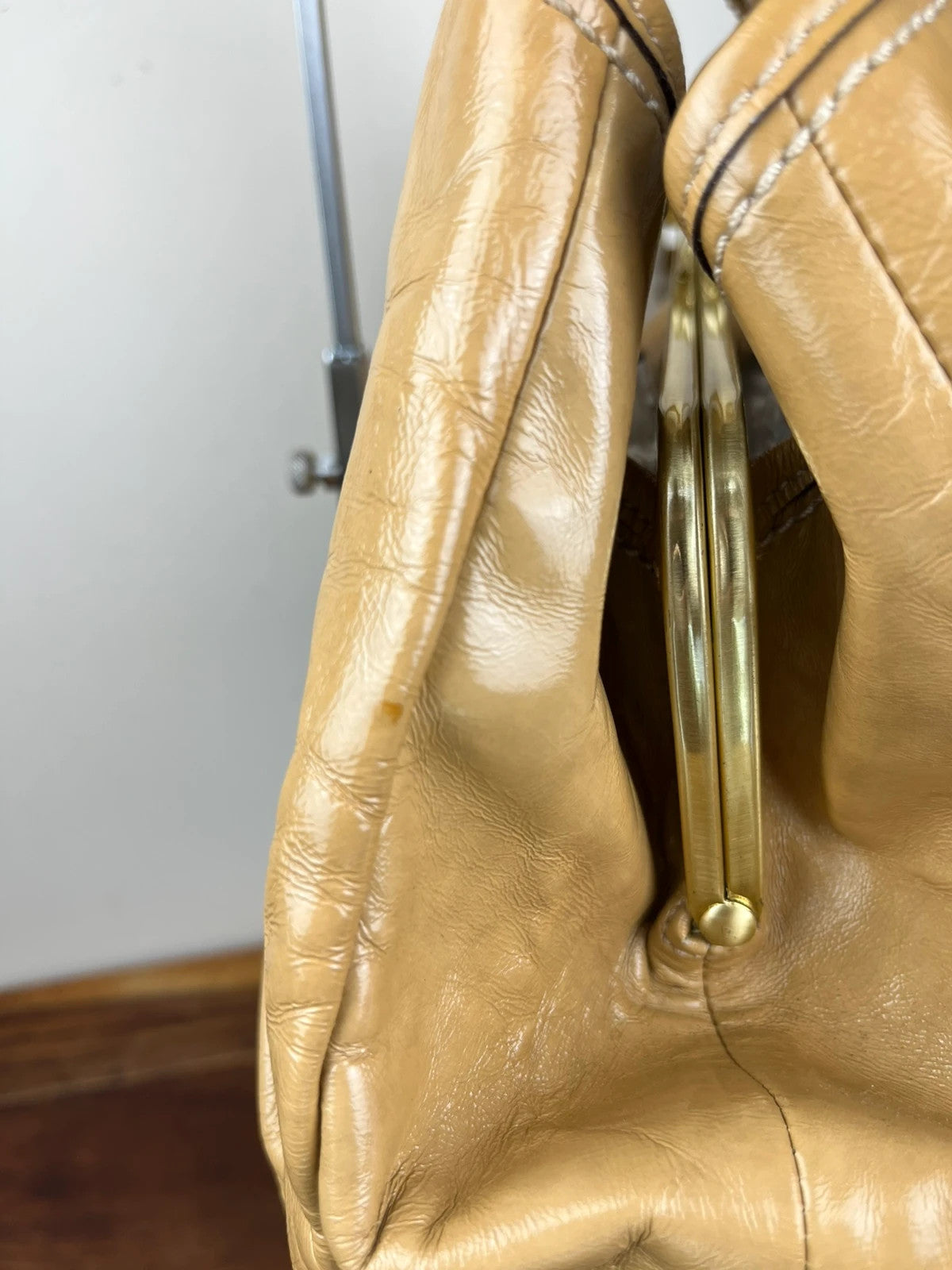 Coach Ergo Pleated Kiss-Lock Satchel - Honey Tan With Cherry Charm