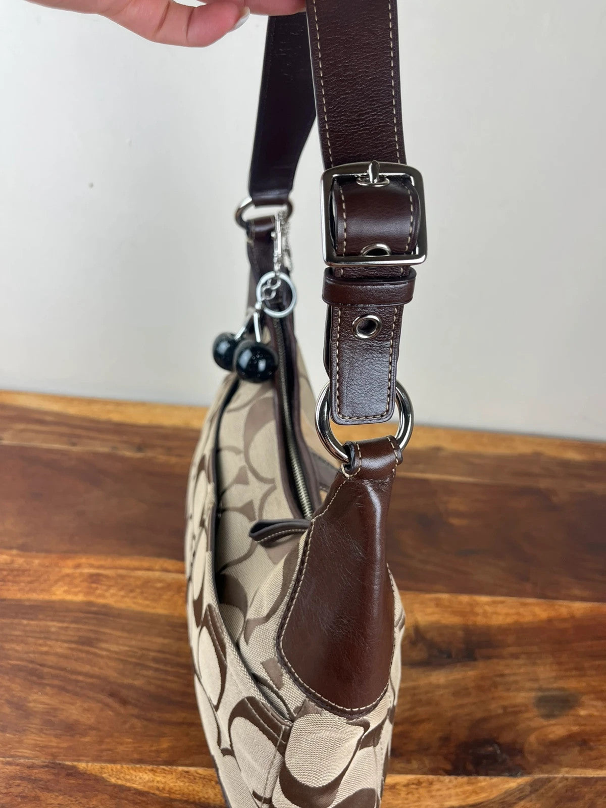 Coach Hamptons Signature Stripe Leopard Hobo