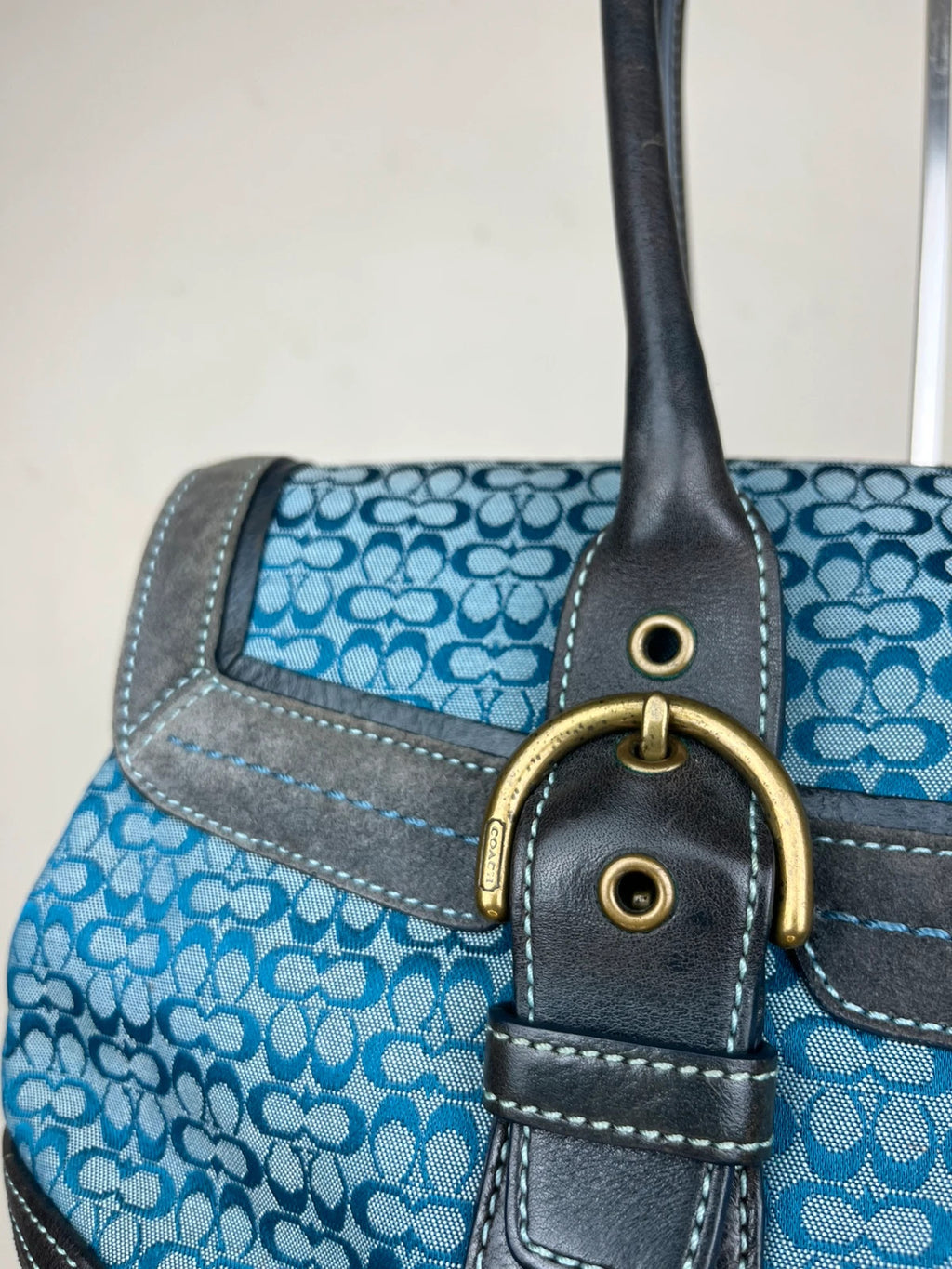 Coach Soho Signature Flap Satchel 7080 - Y2K Vintage Blue/ dark Grey