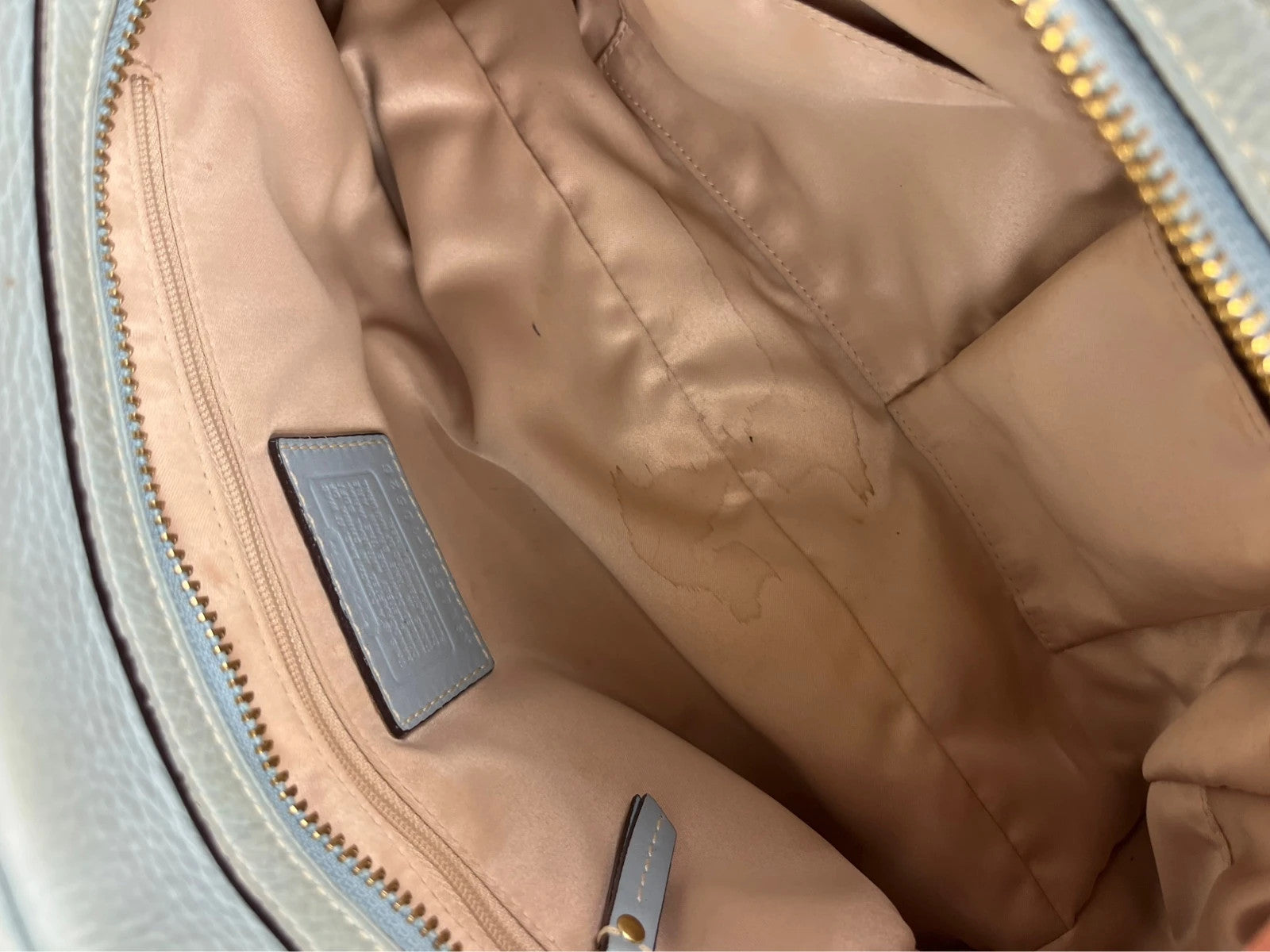 Coach 10526 Y2K Hampton Pebbled Leather Satchel in Light Blue with charms