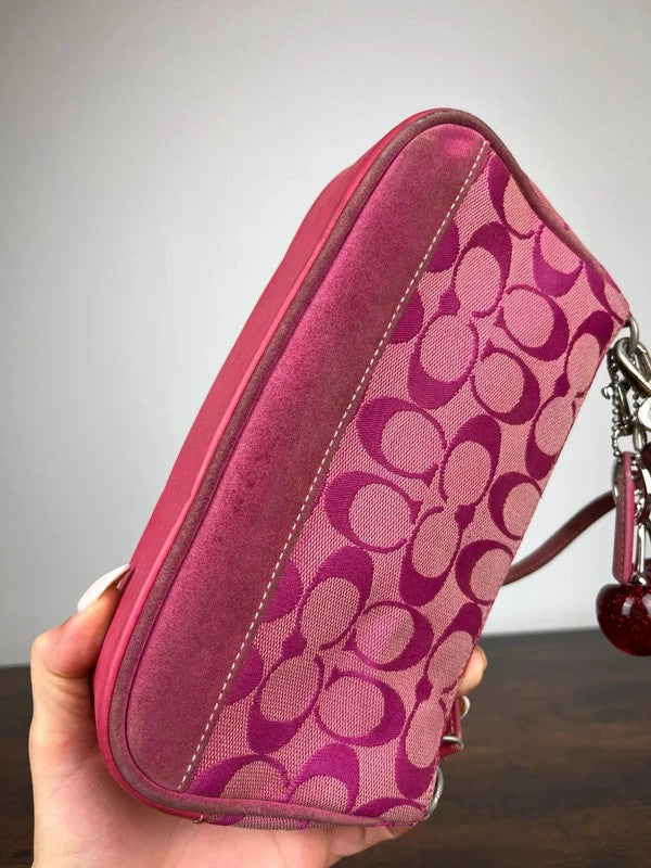 Rare Coach Signature Hot Pink Suede Trim Demi Shoulder Bag 6094