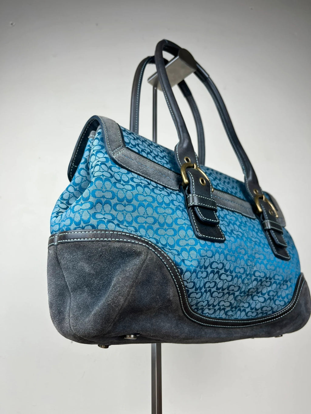 Coach Soho Signature Flap Satchel 7080 - Y2K Vintage Blue/ dark Grey