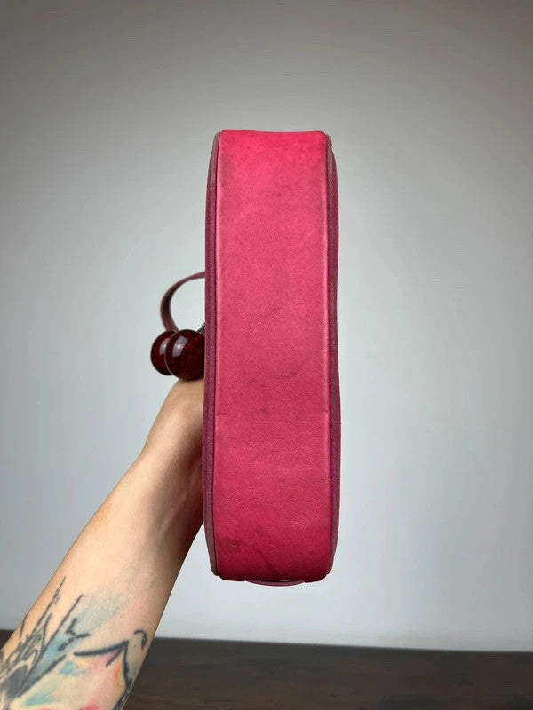 Rare Coach Signature Hot Pink Suede Trim Demi Shoulder Bag 6094