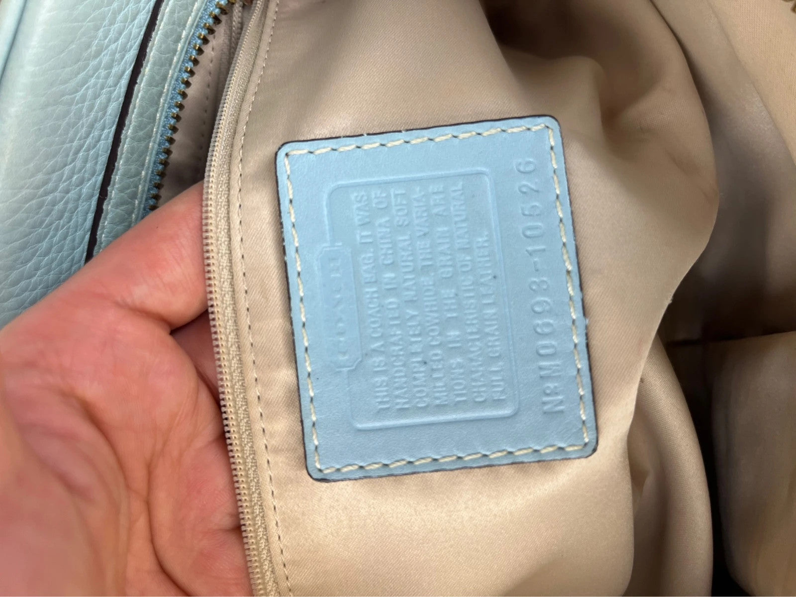 Coach 10526 Y2K Hampton Pebbled Leather Satchel in Light Blue with charms