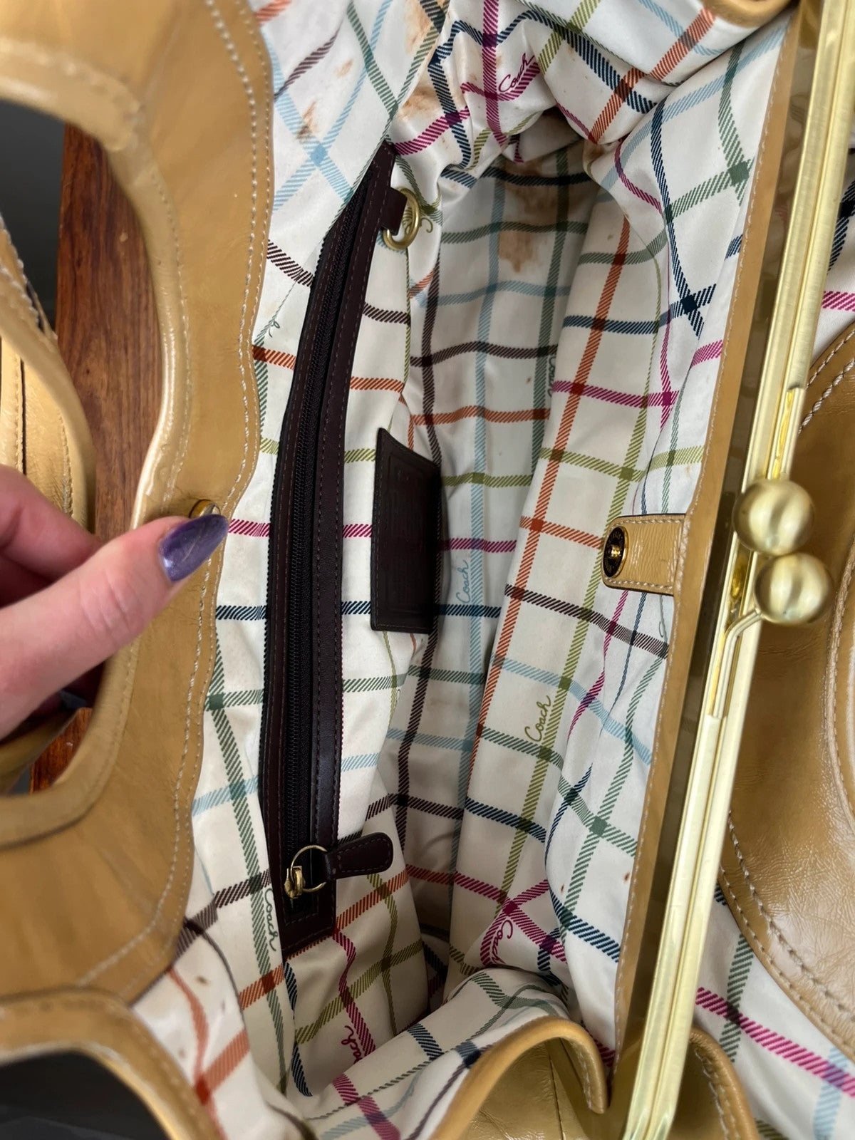 Coach Ergo Pleated Kiss-Lock Satchel - Honey Tan With Cherry Charm
