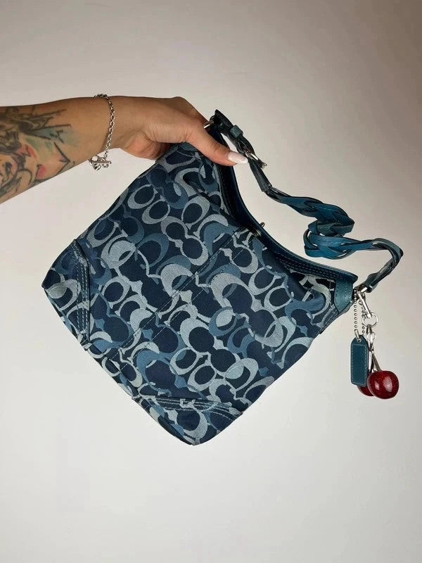 Coach Chelsea Optic C Blue Signature Jacquard Turnlock Hobo 10990