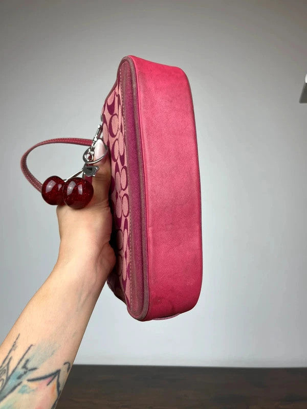 Rare Coach Signature Hot Pink Suede Trim Demi Shoulder Bag 6094