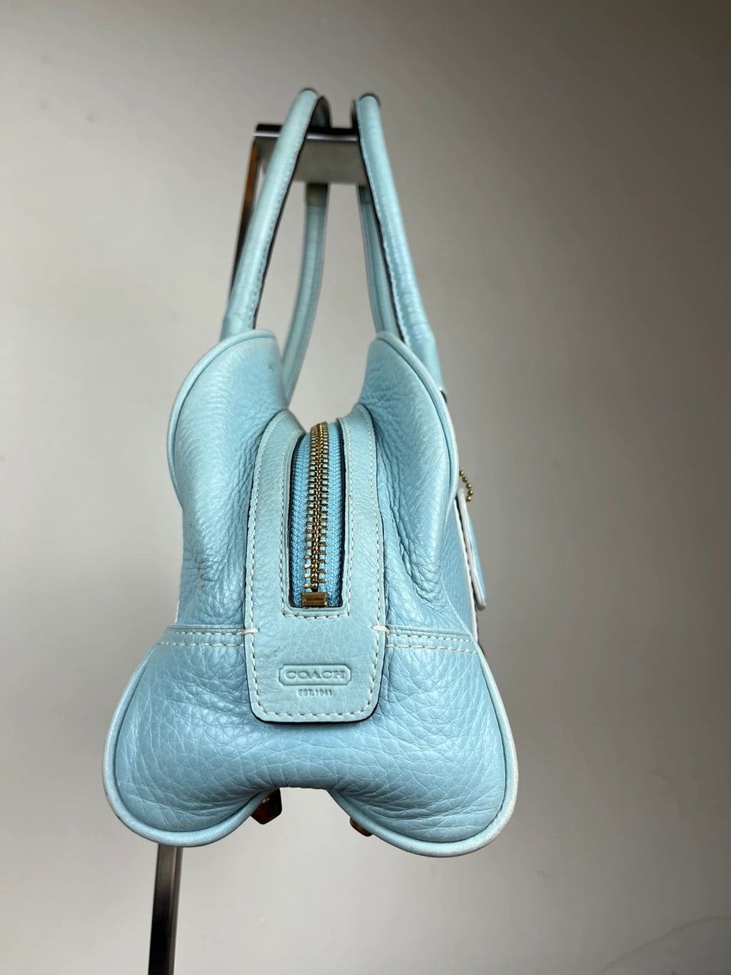 Coach 10526 Y2K Hampton Pebbled Leather Satchel in Light Blue with charms