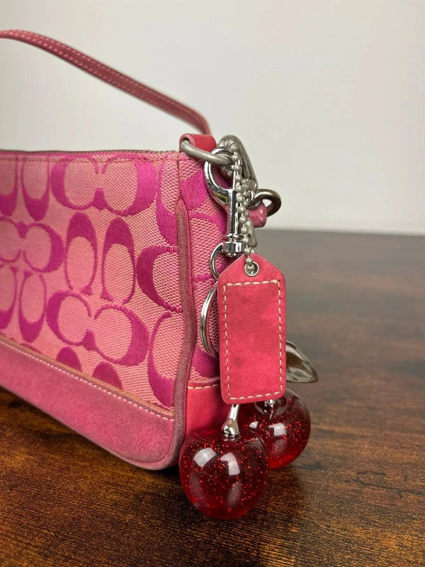 Rare Coach Signature Hot Pink Suede Trim Demi Shoulder Bag 6094