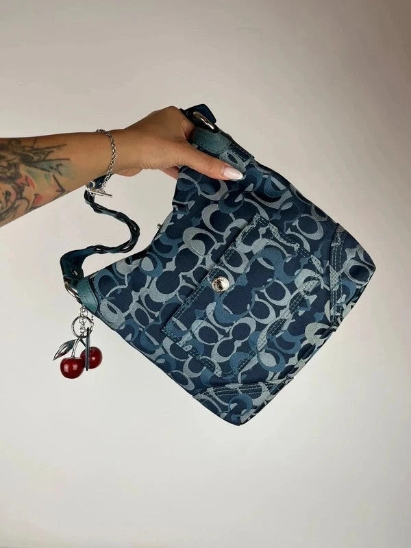 Coach Chelsea Optic C Blue Signature Jacquard Turnlock Hobo 10990