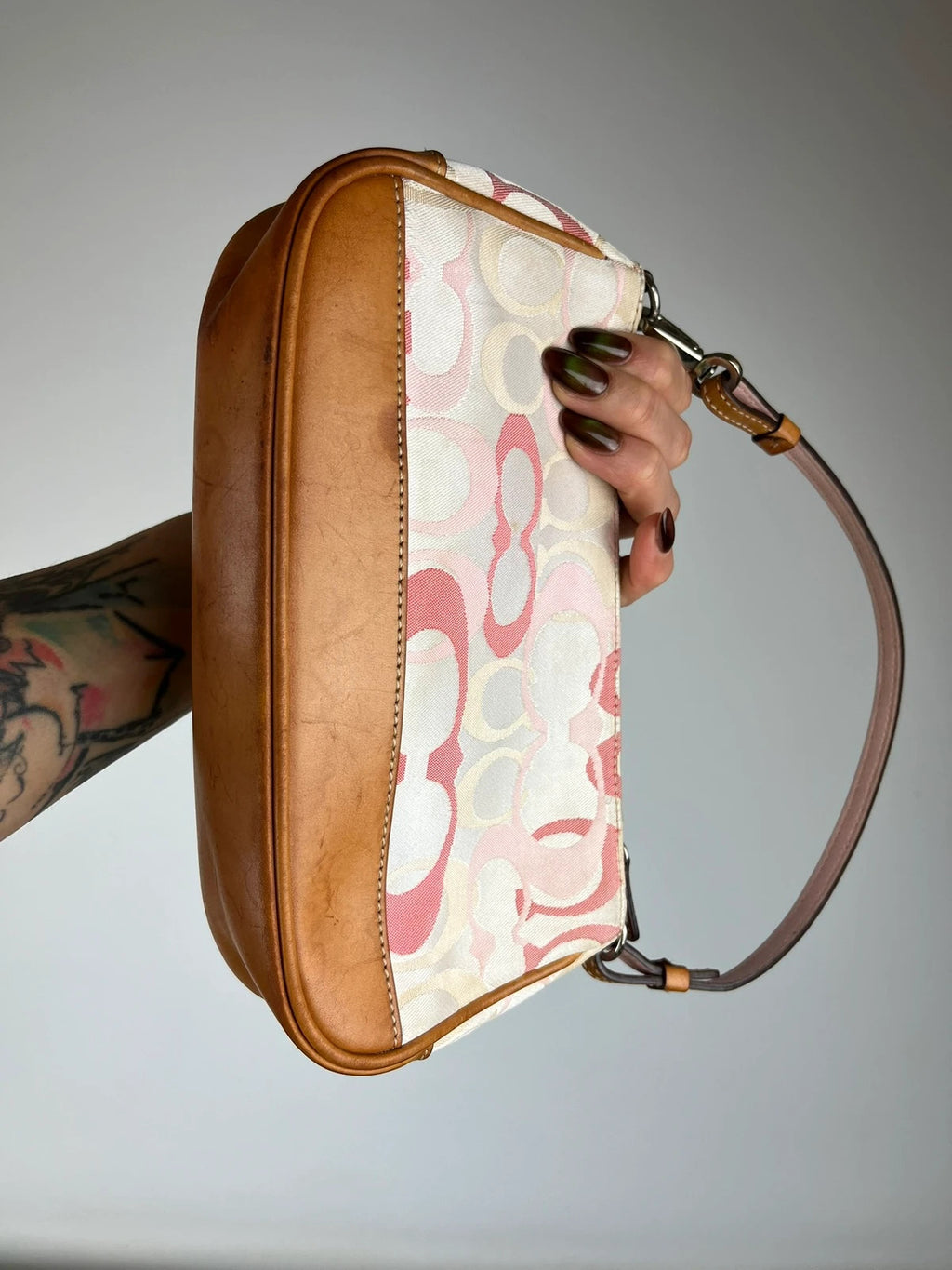 Rare Coach Signature Optic C Pink and White Demi Shoulder Bag 7027