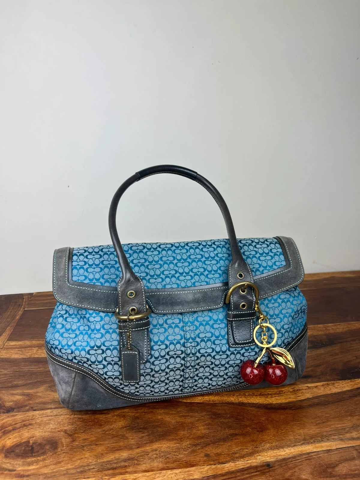 Coach Soho Signature Flap Satchel 7080 - Y2K Vintage Blue/ dark Grey