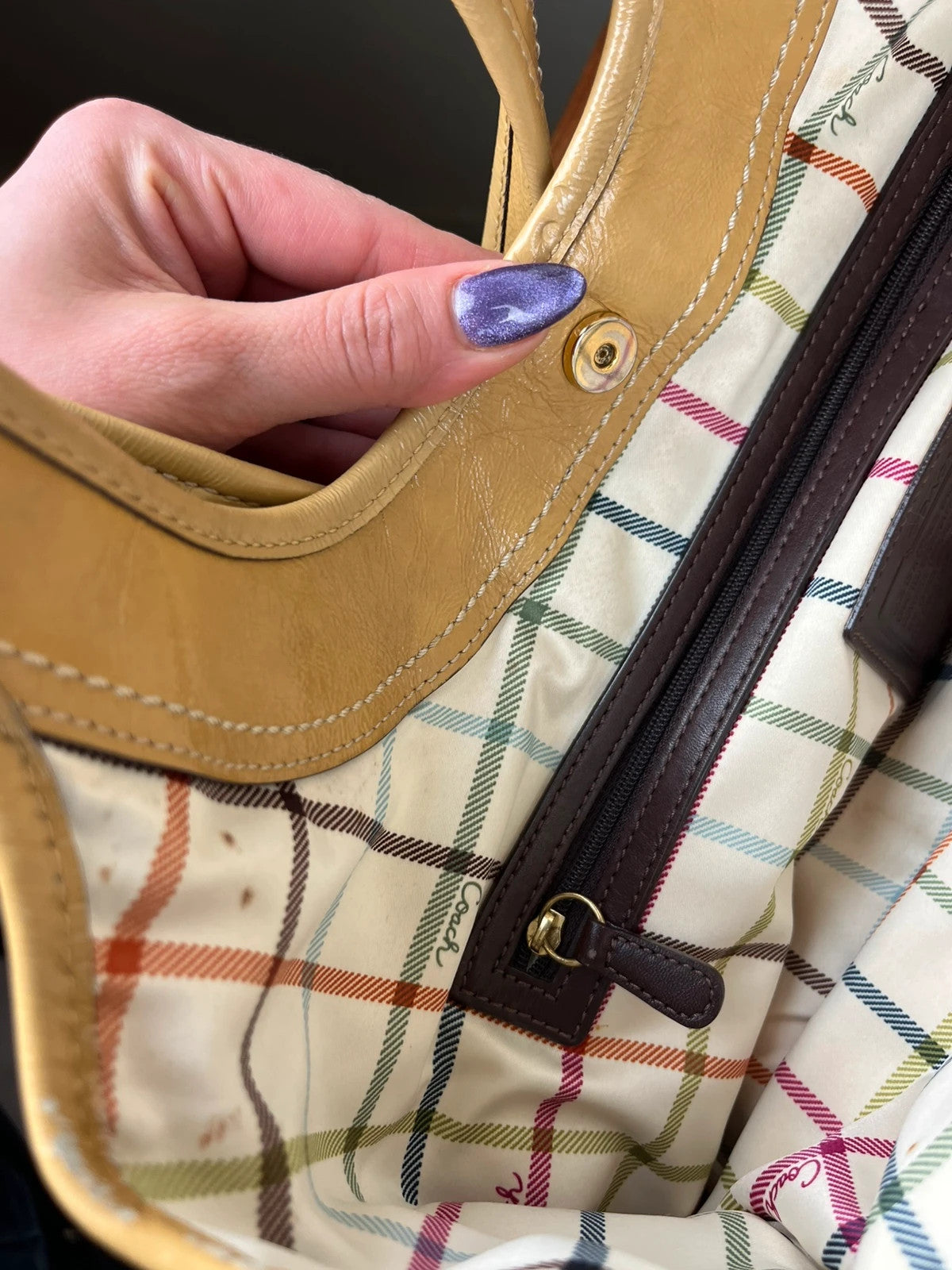 Coach Ergo Pleated Kiss-Lock Satchel - Honey Tan With Cherry Charm