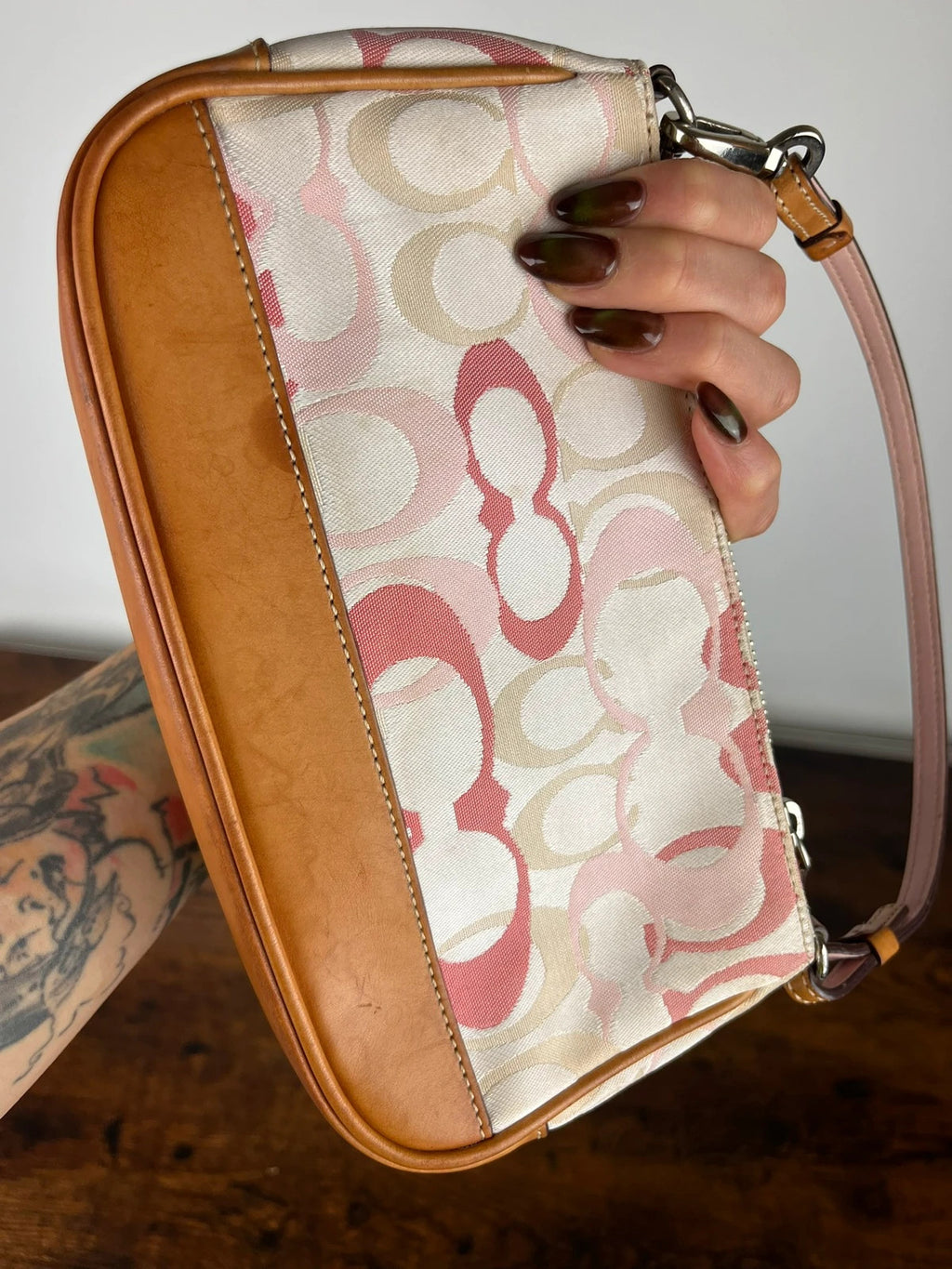 Rare Coach Signature Optic C Pink and White Demi Shoulder Bag 7027