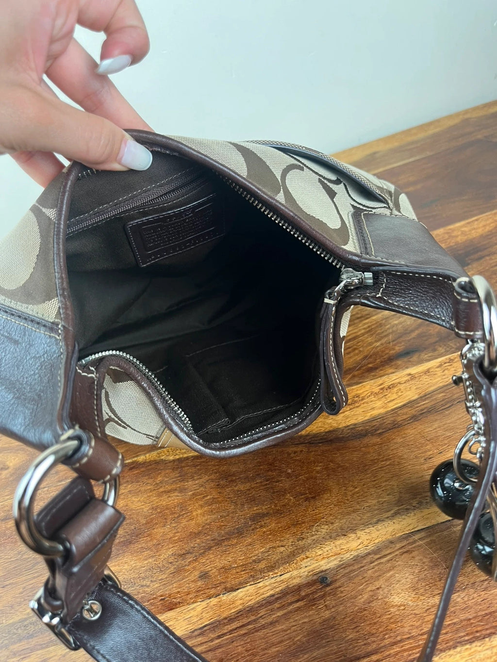 Coach Hamptons Signature Stripe Leopard Hobo