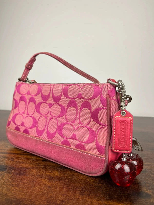 Rare Coach Signature Hot Pink Suede Trim Demi Shoulder Bag 6094