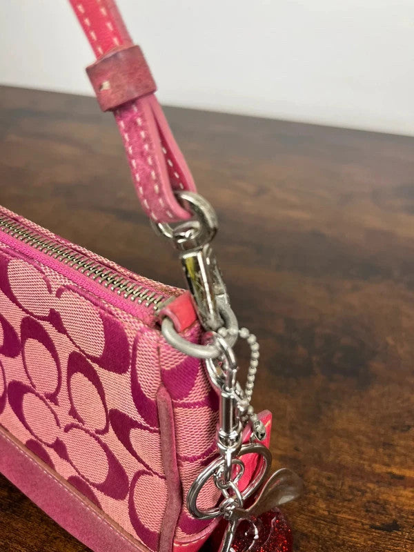 Rare Coach Signature Hot Pink Suede Trim Demi Shoulder Bag 6094