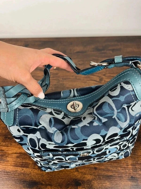 Coach Chelsea Optic C Blue Signature Jacquard Turnlock Hobo 10990
