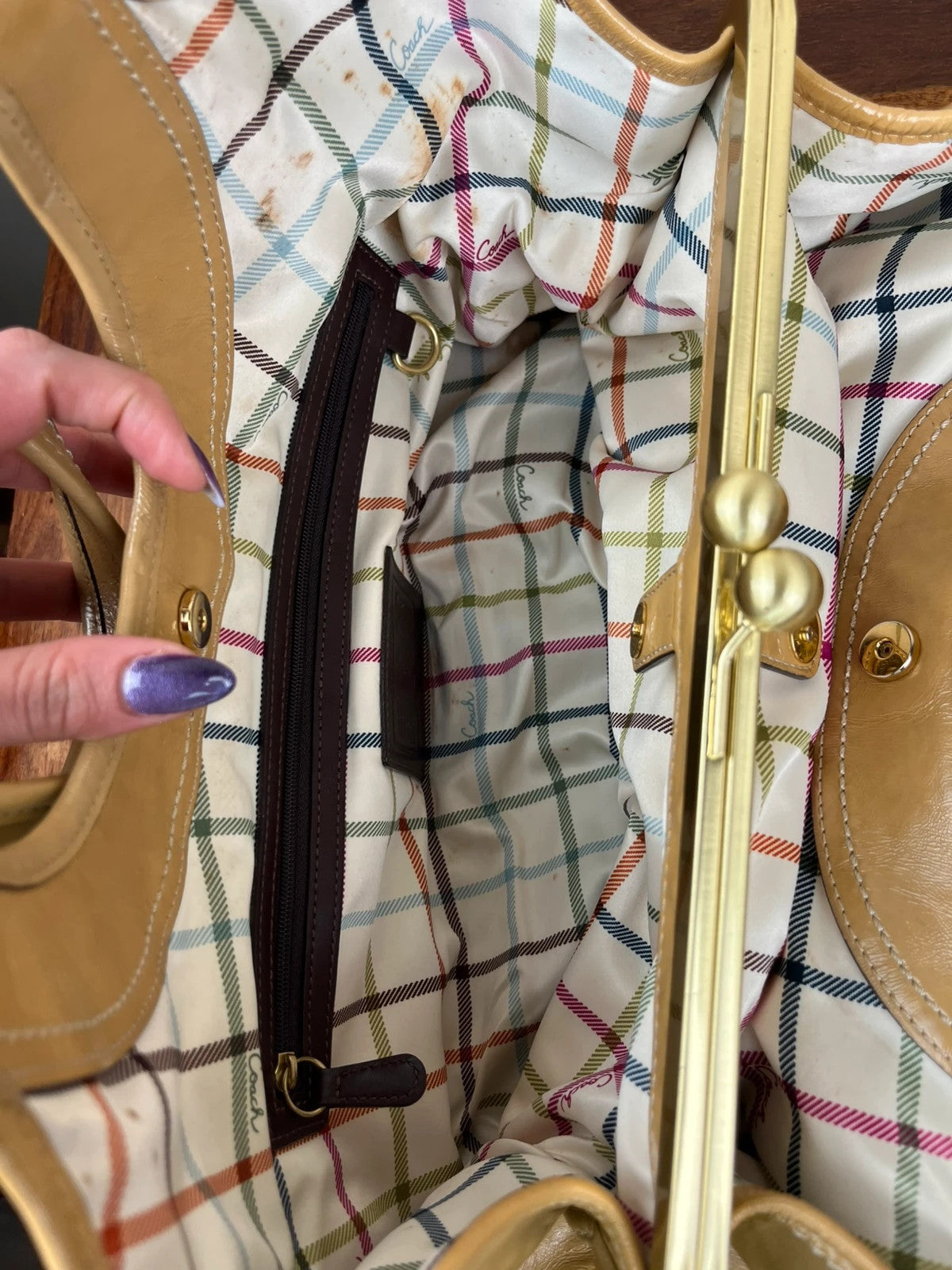 Coach Ergo Pleated Kiss-Lock Satchel - Honey Tan With Cherry Charm